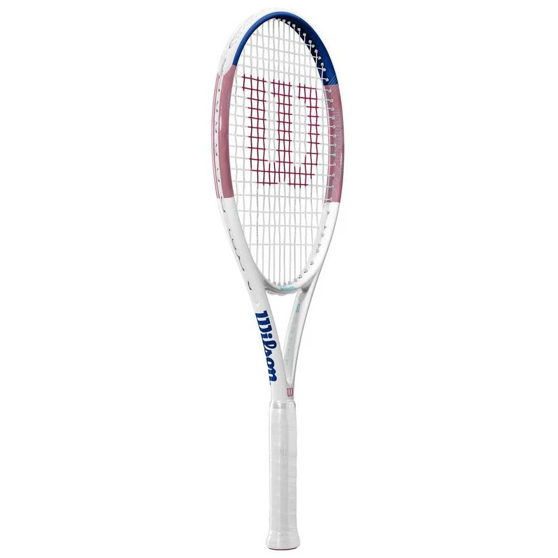 Wilson Allure Tennis Racket, For Precision Strikes, With Dual Hole Design and Comfort Grip, Pre-strung, Colour: Pink/Blue, Size: 1