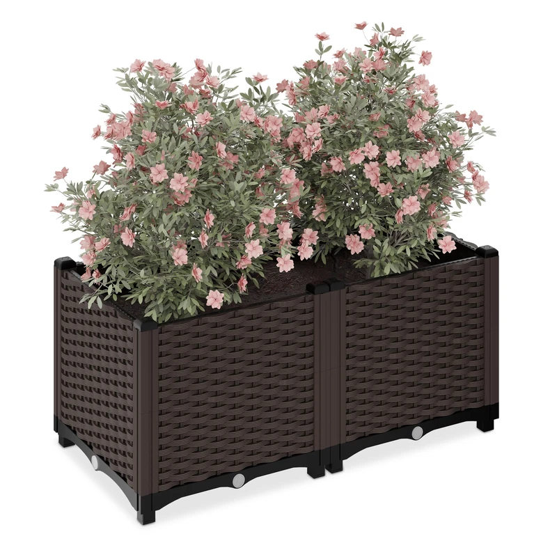 Relaxdays Rattan Look Planter with Water Reservoir - Brown