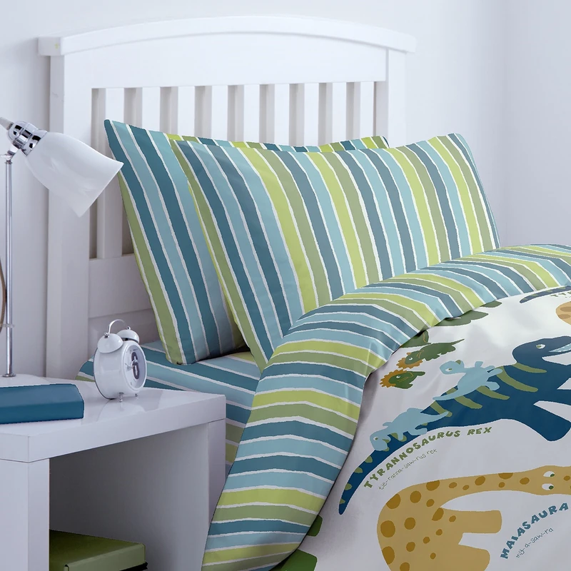 Catherine Lansfield Dino Duvet Cover Set 160 x 220 + 50 x 110 cm + Fitted Sheet White 90 x 200 cm