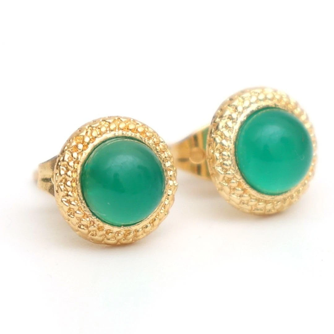 Gempires Small Round Stud Earrings Green Onyx Crystal Women Jewelry Hypoallergenic Gold Plated Fashion Gemstone Earrings For Her Unique Gifts for Women