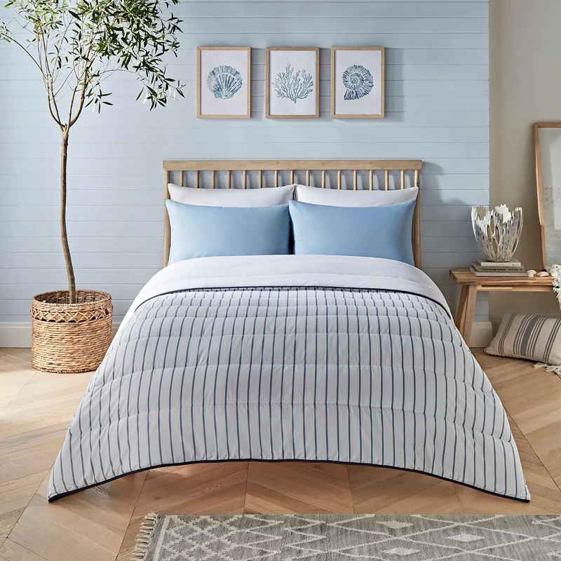 Night Lark Coverless Duvet and Pillowcase Set, Spring Summer Collection – 6 Tog Super King Coverless Duvet with Advanced Smartfil® Fibre, Machine Washable – Ticking Stripes, Super King Bed Size