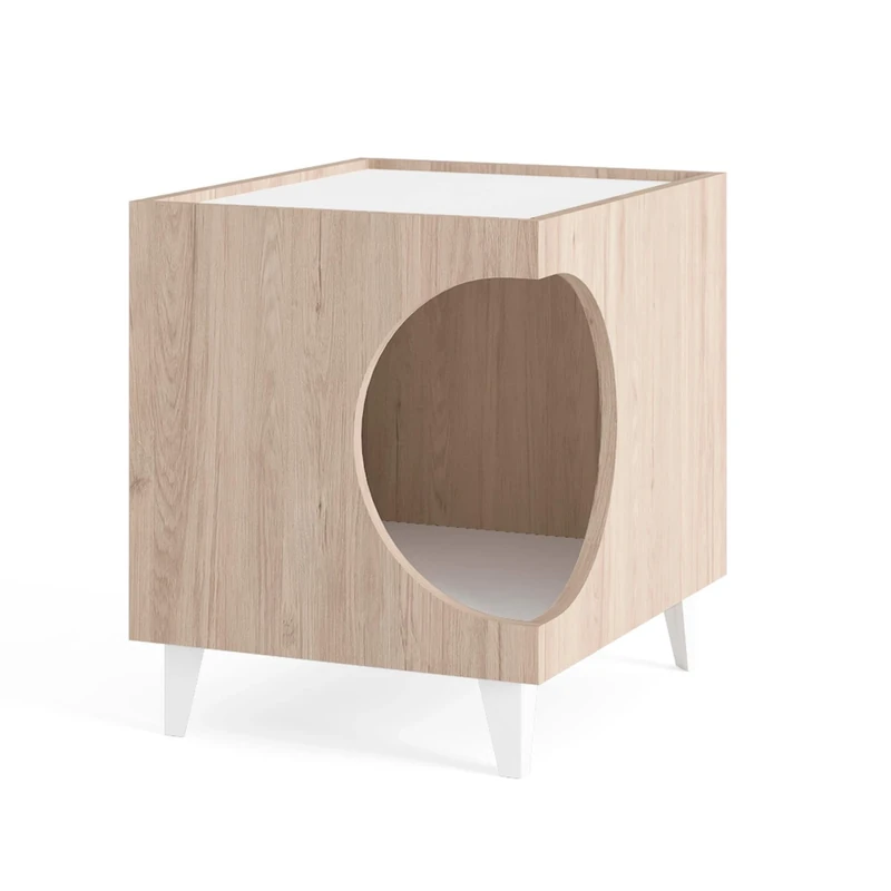 Well Home Bedside Table with Hole for Pets in Wood Colour 50 x 40 x 40 cm
