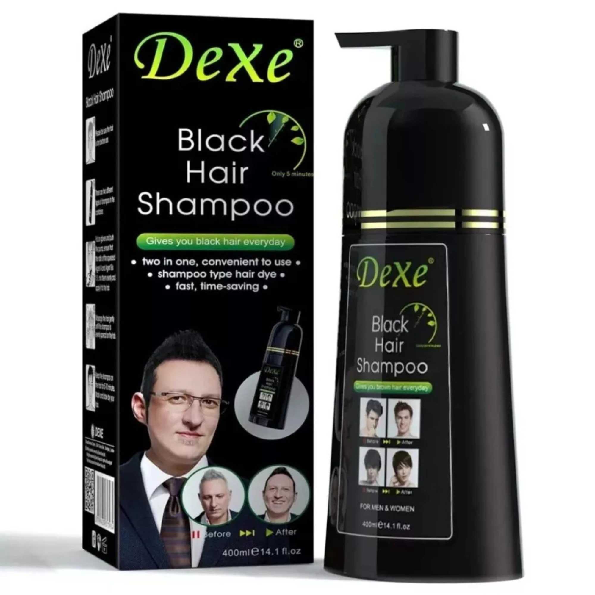 VDUK - Black Hair Shampoo 400ml – Instant Black Hair Dye Shampoo with Mild Plant Formula, Natural Black Colour for Men & Women, Easy to Use, Lasts up to 30 Days