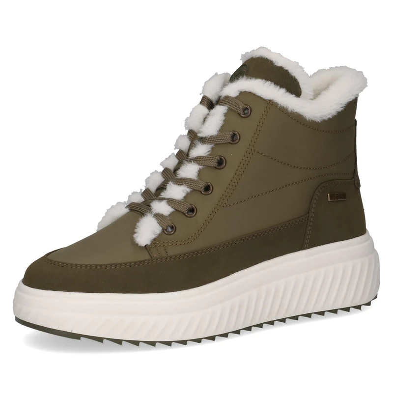 CAPRICE women's high-top sneakers water-repellent vegan, Green (Khaki Comb), 6 UK