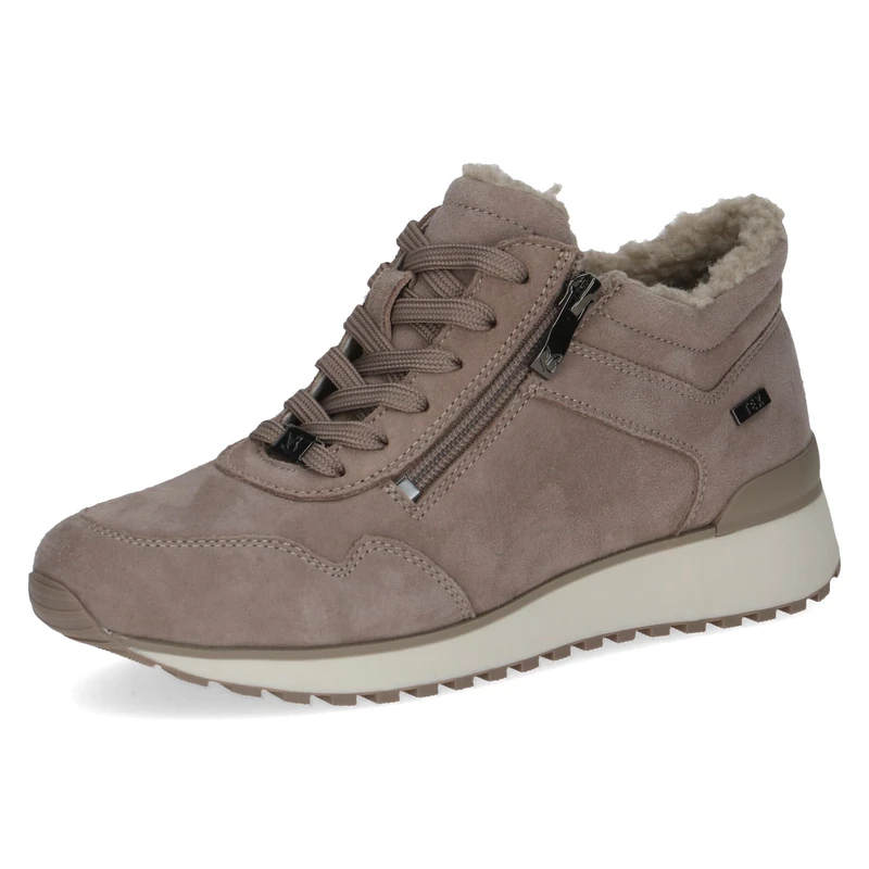 CAPRICE Women's low-top leather sneakers water-repellent, Brown (Taupe Suede), 8 UK
