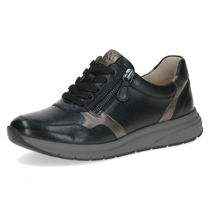 CAPRICE Women's Low-top Leather Sneakers with Removable Footbed, Black (Black Comb I), 6 UK