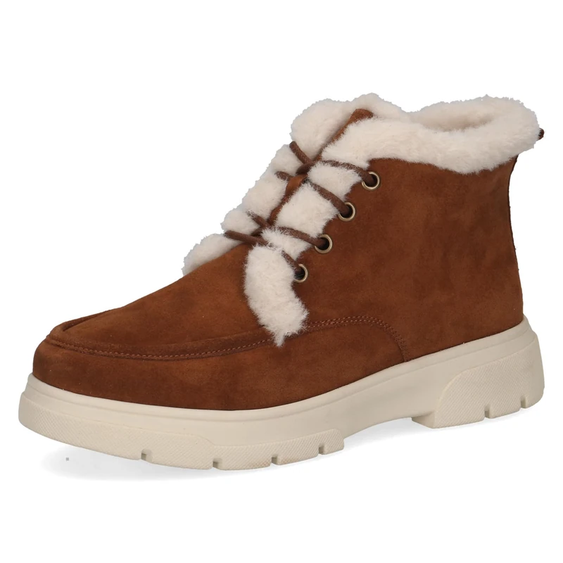 CAPRICE Comfort women's lace-up ankle boots lined, Brown (Cognac Suede), 7.5 UK