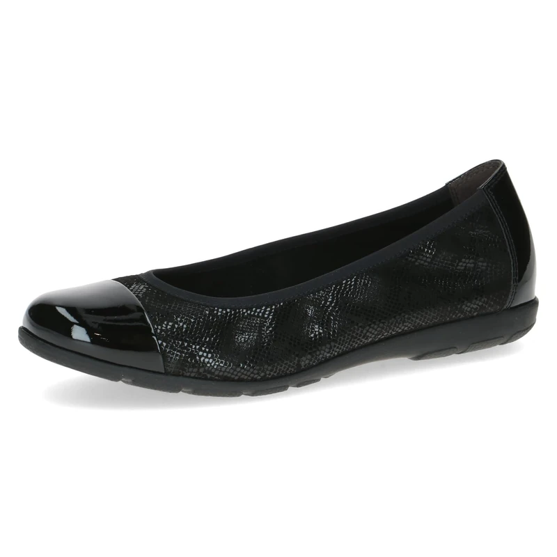 CAPRICE Women Ballet Flats Leather Comfortable, Black (Black Rep.Comb), 4 UK