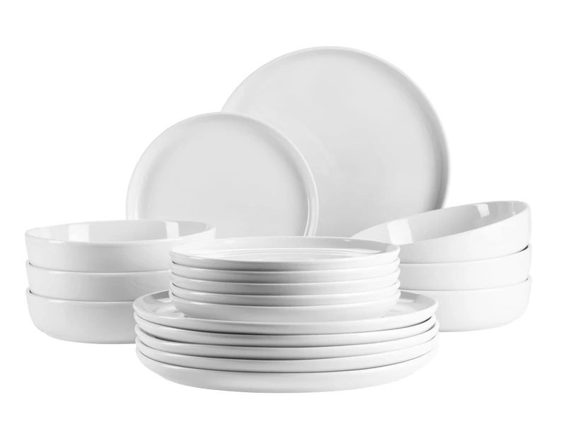 MÄSER, Navina Series, Plate Set for 6 People, White Porcelain Dinnerware, Timeless, Porcelain, White