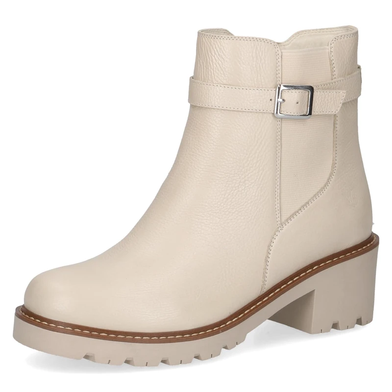 CAPRICE women's leather ankle boots lined, White (Offwhite Perl.), 7.5 UK