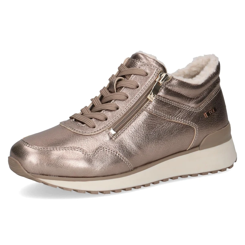 CAPRICE Women's low-top leather sneakers water-repellent, Beige (Taupe Metallic), 6.5 UK
