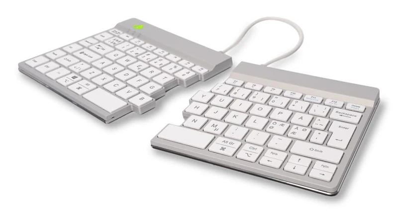 R-Go Split Keyboard, Bluetooth 5.0, with Anti-RSI Software, Ergonomic Design with Split Keypad, Multi-Media Controls, QWERTY Nodic Layout, Compatible with Windows/MacOS, White