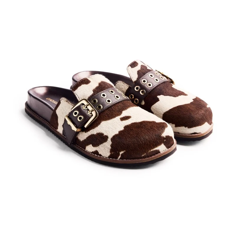 Beulah Animal Print Leather Clogs, Cow, 5 UK
