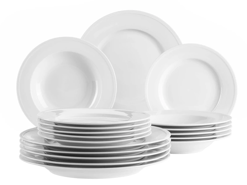 MÄSER Arlona Series Plate Set for 6 People Made of High-Quality Porcelain, 18-Piece Plate Set, Timeless, Elegant, Porcelain, White
