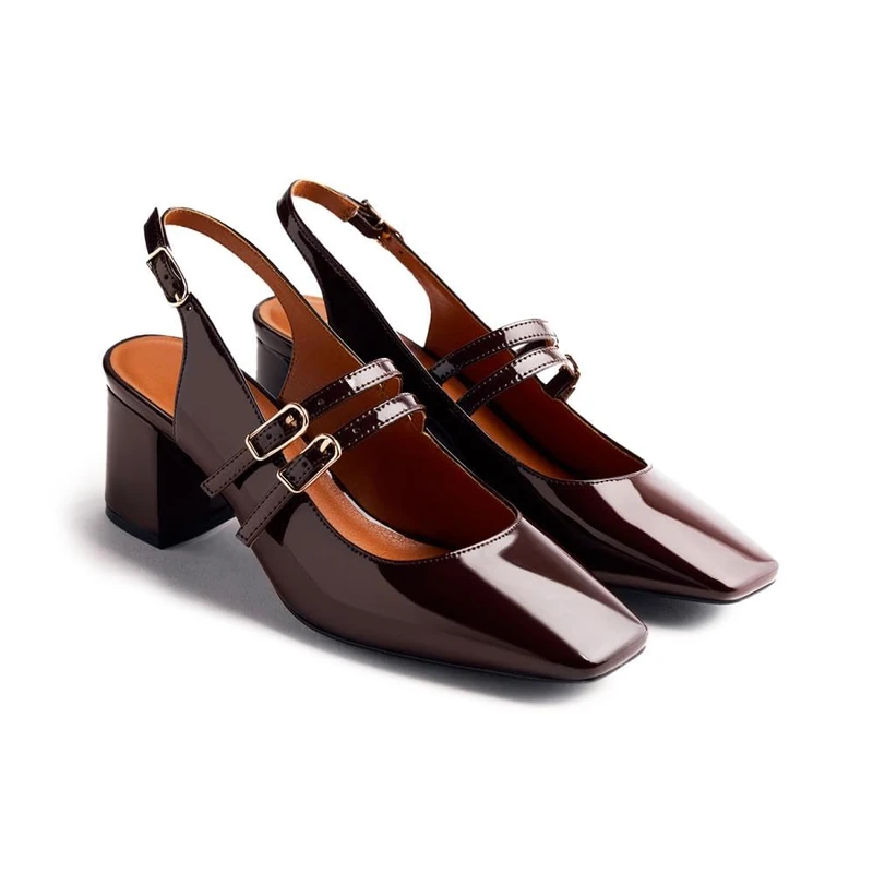 GIOSEPPO SODUS Patent Effect Mary-Jane Shoes, Brown, 5 UK