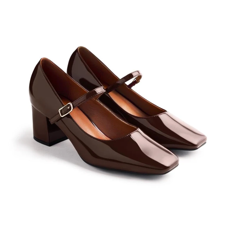 GIOSEPPO Mary-Jane Patent Effect Windham Shoes, Brown, 8.5 UK