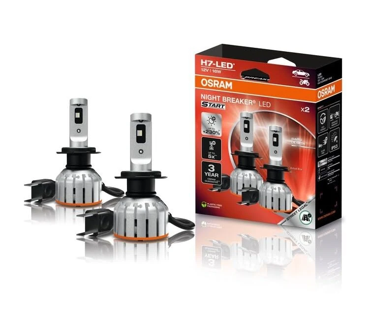 OSRAM Night Breaker LED Start H7, LED High and Low Beam with Road Legal, Up to 230% More Brightness, 6000K, 12V