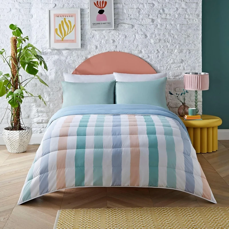 Night Lark Coverless Duvet and Pillowcase Set, Spring Summer Collection – 6 Tog Super King Coverless Duvet with Advanced Smartfil® Fibre, Machine Washable – Painted Stripes, Super King Bed Size