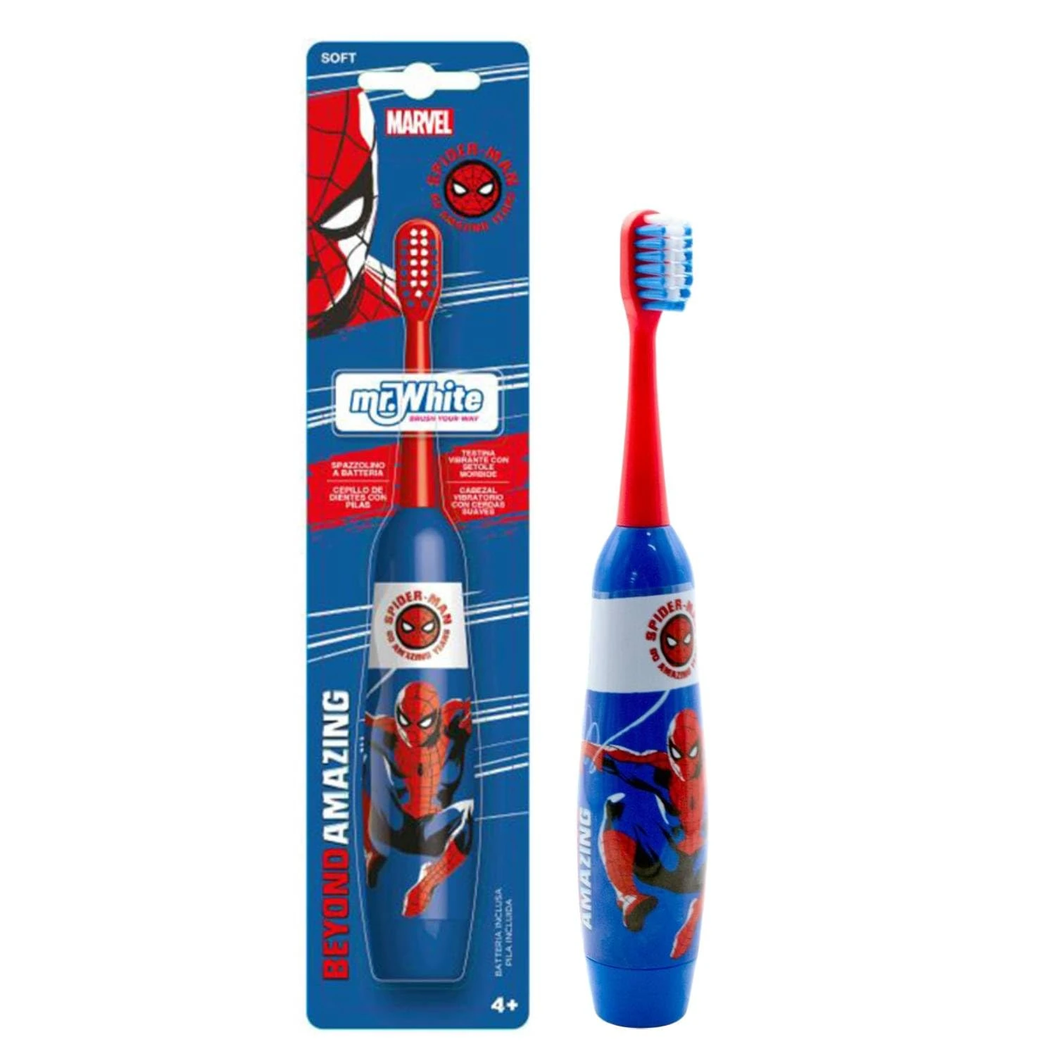 Marvel Spiderman Battery Powered Electric Toothbrush for Kids – Soft Rounded Bristles, Enhanced Vibration, Protection Cap & Battery Included | Gentle & Fun Oral Care for Children Ages 4+