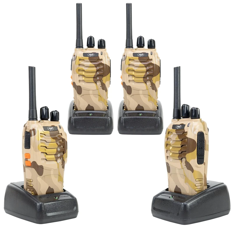 Portable radio station package PNI PMR R40 Camo 0.5W, 16 channels, ASQ, TOT, monitor, programmable, 1200mAh Li-Ion batteries, chargers and headphones included, set of 4 pieces