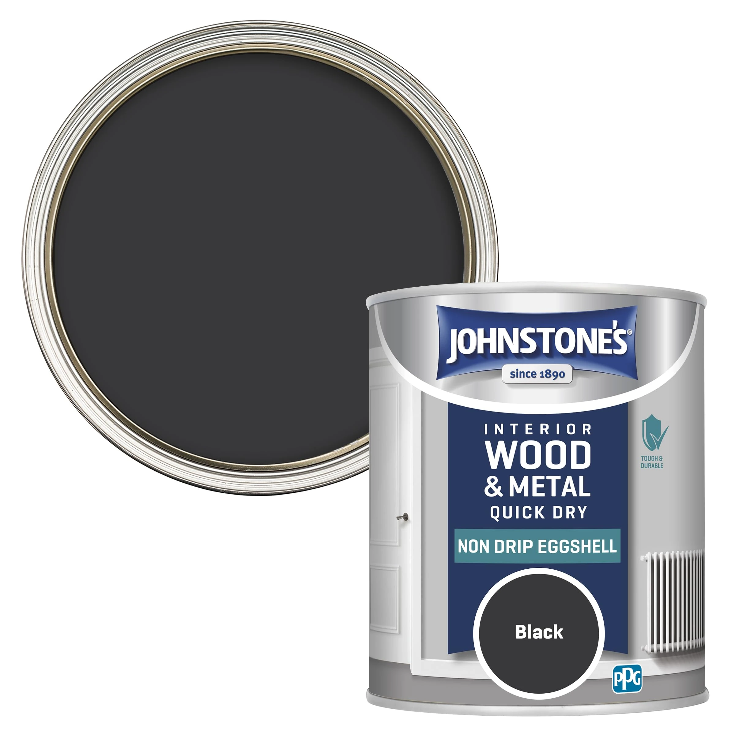 Johnstone's - Quick Dry & Nondrip Eggshell Paint for Wood & Metal - Black | Interior | Low Odour, Water-Based Formula, Dry in 1-2 Hours | 12m2 Coverage per Litre | 750ml