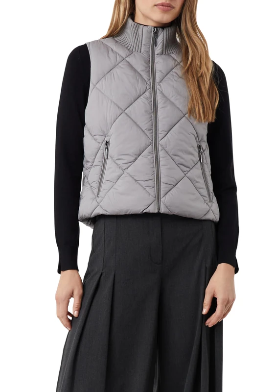 Comma Short quilted vest with ribbed stand-up collar, 9822_grey, 18