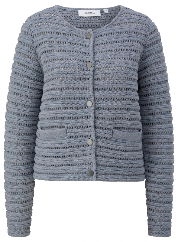 comma Short Cardigan with Textured Pattern and welt Pockets, Cardigan, 9500, 46, 20