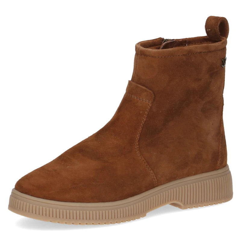 CAPRICE women's leather ankle boots lined, Brown (Cognac Suede), 4 UK