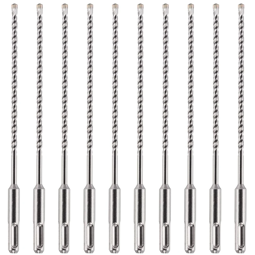 10 Pack Of - 5mm x 210mm Long SDS Plus Hammer Drill Bits, Professional Tungsten Carbide Tipped Masonry Drill Bit For Brick, Concrete, Stone, Granite. 5mm SDS Drill Bit