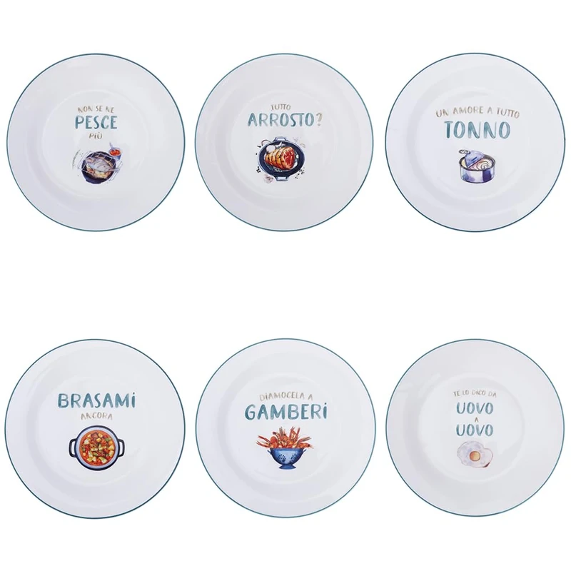 Villa d’Este Home Tivoli 1996 Le Travisate Set of 6 Dinner Plates 27 cm in New Bone China Porcelain