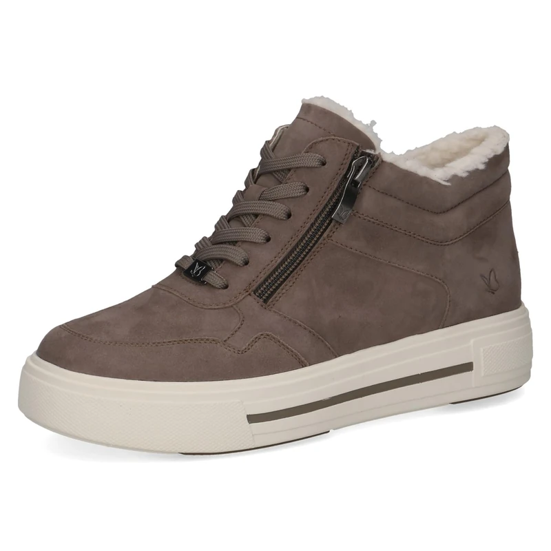CAPRICE women's high-top leather sneakers with platform sole, Brown (Dk Taupe Suede), 5.5 UK