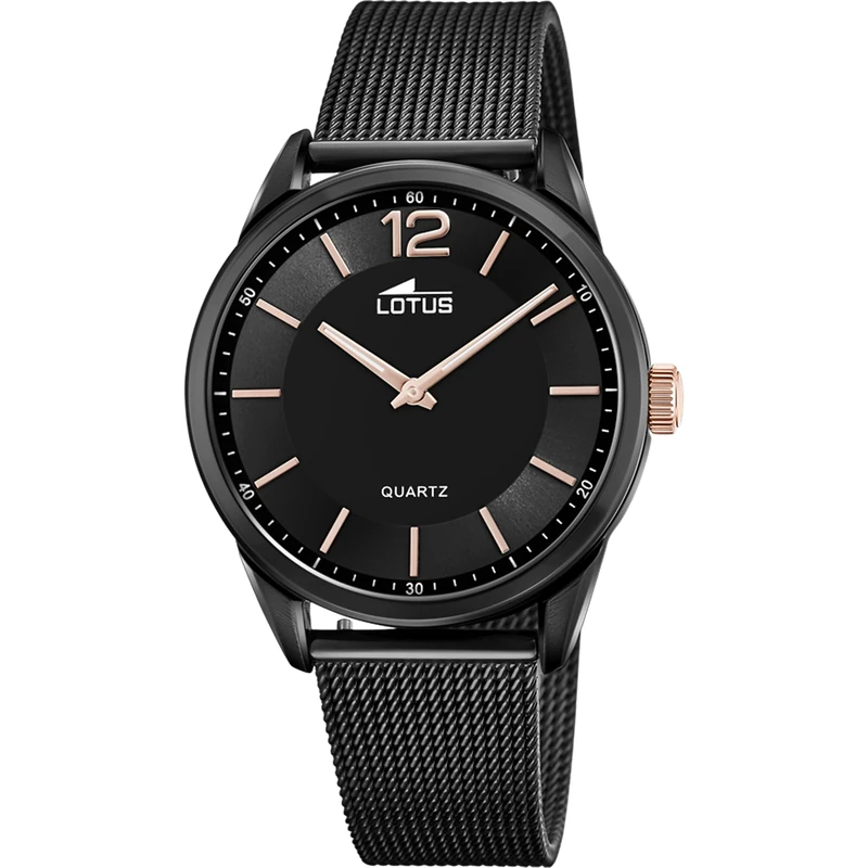 Lotus Mens Black IP PVD-Plated Watch with Steel Mesh Bracelet 18736/B