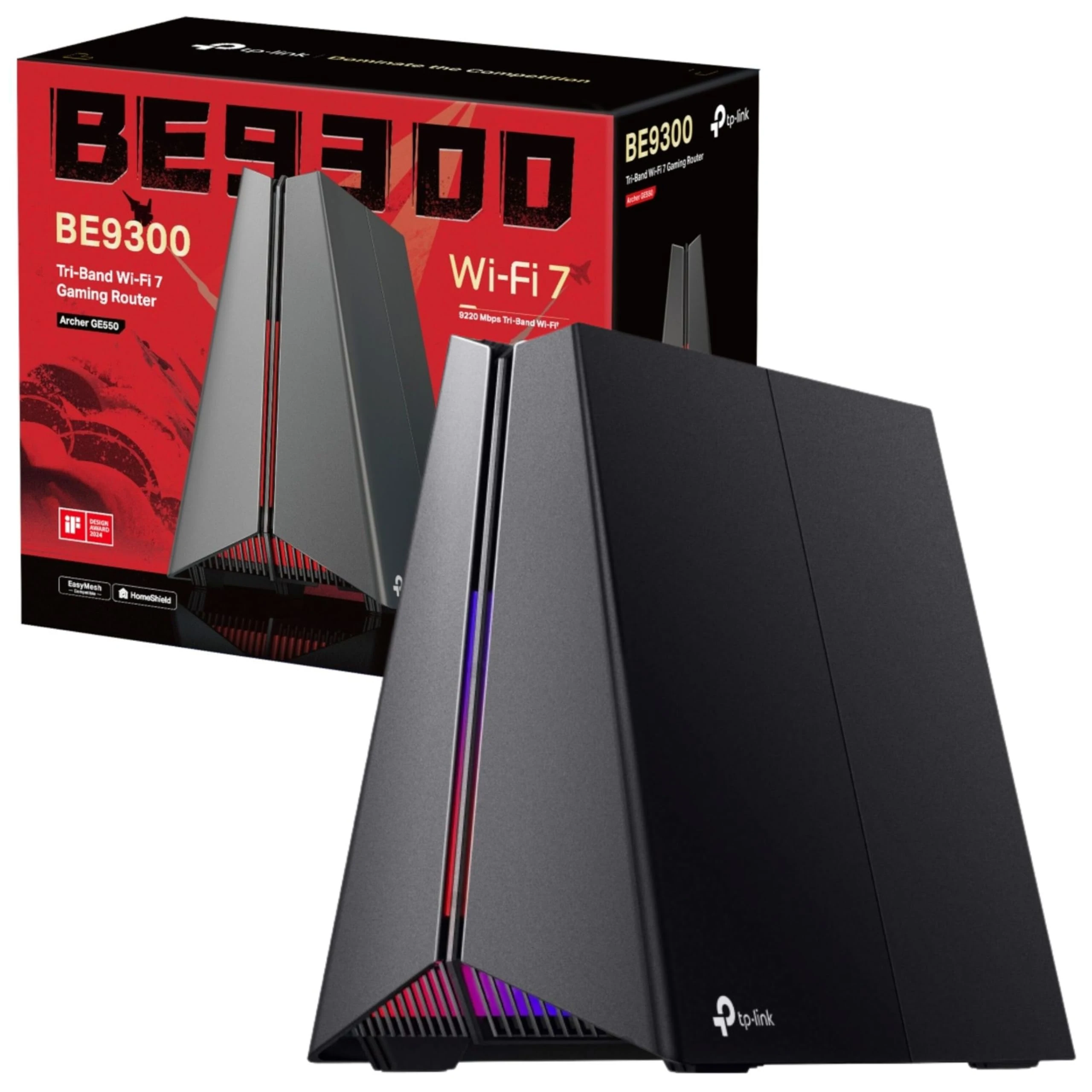 TP-Link Archer GE550 BE9300 Tri-Band WiFi 7 Gaming Router, 5G Multi-Gigabit Game Ports for Ultimate Speed Experience, WiFi Router up to 9220 Mbps Speed, 4K-QAM, 6 GHz Smart Roaming with Easy-Mesh