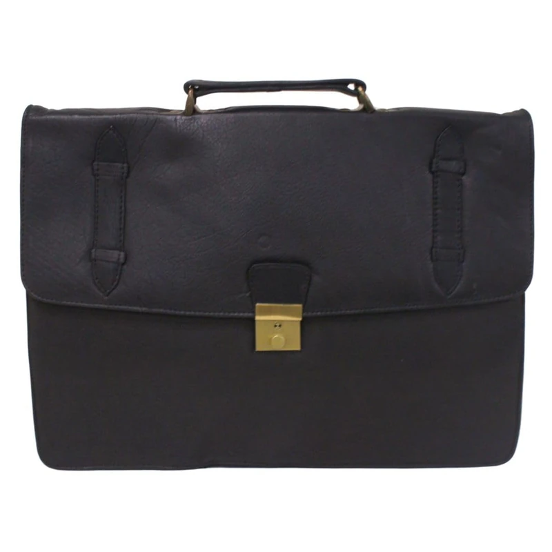 Luigi's Leather Briefcase – Secure Snap Buckle with Key, 3 Compartments, Detachable Shoulder Strap(Black)