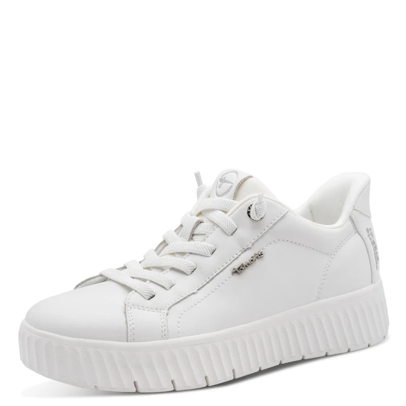 Tamaris Comfort Women’s Step-In Leather Flat Sneakers Slip-On Wide Fit, White, 4 UK