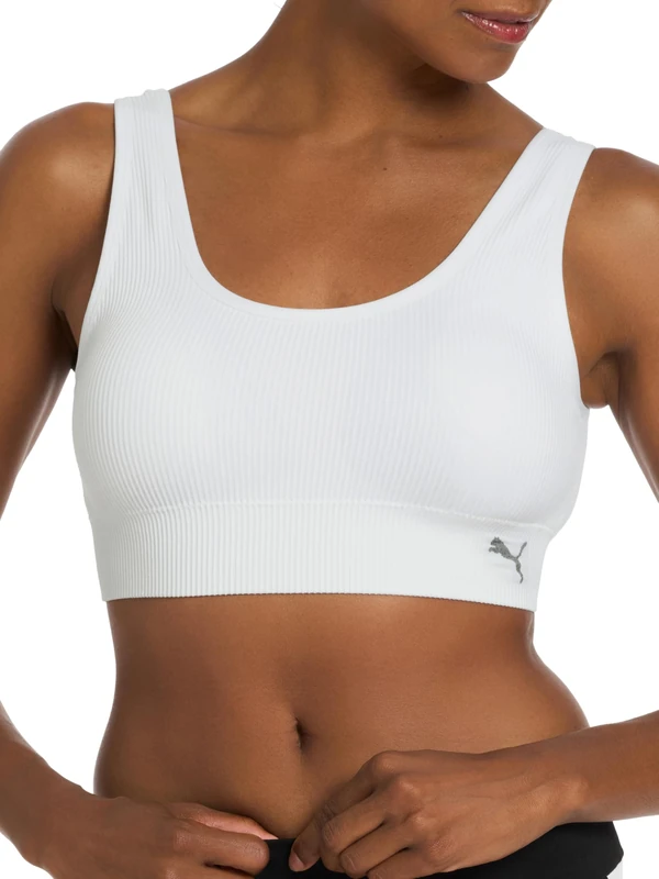 PUMA Women's 2 Pack Seamless Sports Bra, White/Light Heather Grey, M