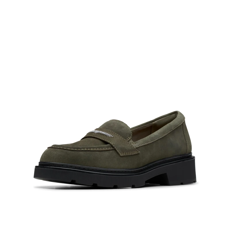 Clarks Women's Lauryl Step Loafer, Dark Olive, 6 UK