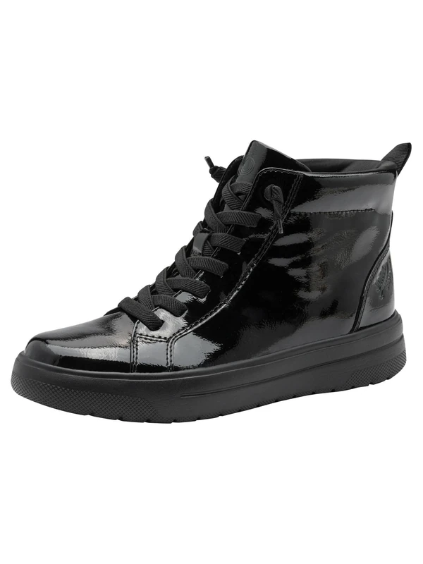 Jana Women’s Step-In High Sneakers Comfortable Wide Fit Vegan, Black Patent, 6 UK