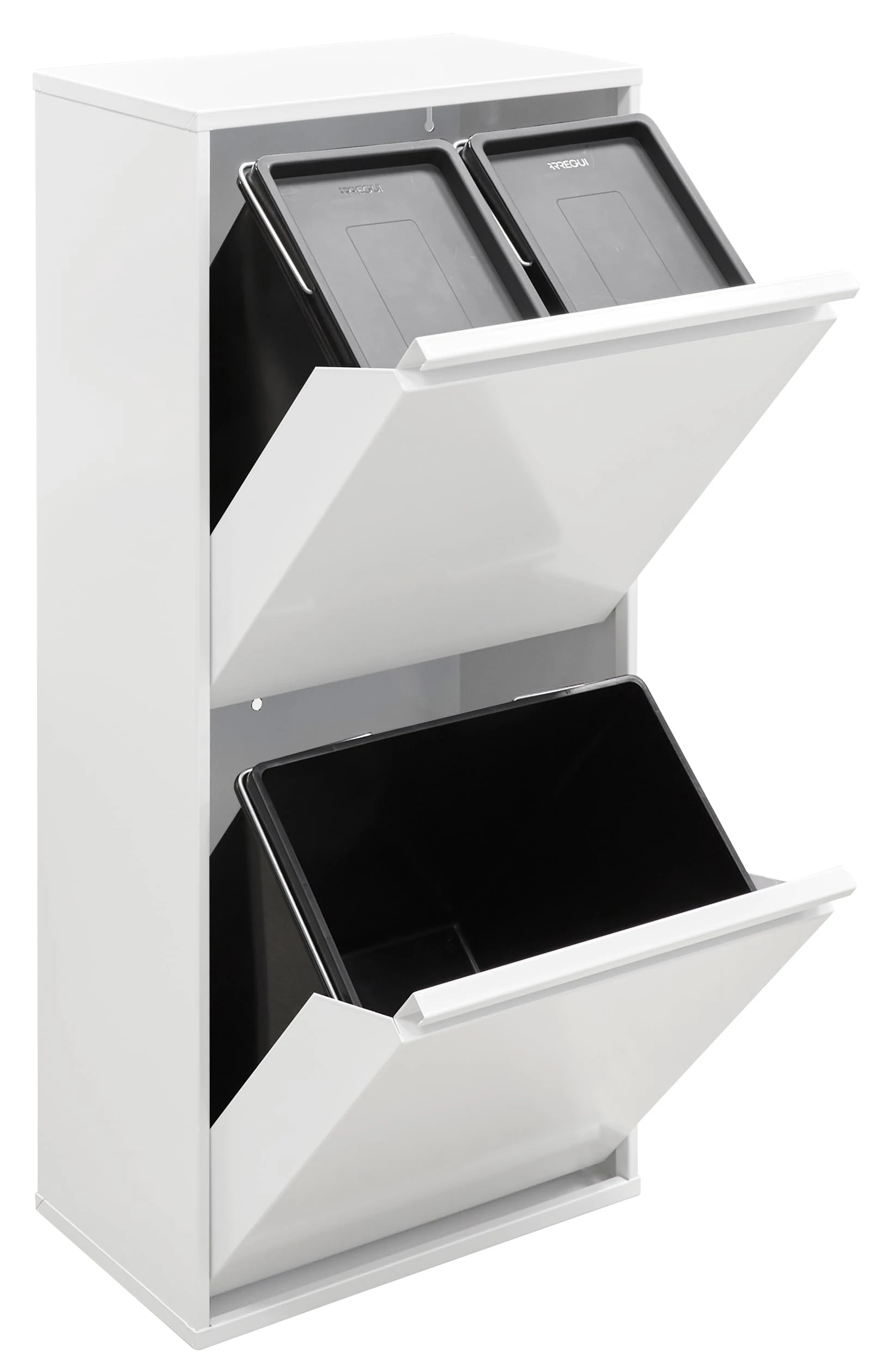 ARREGUI Basic CR401-B Steel Waste Separation System, 3 Compartments Waste Bin for the Kitchen, 3 Compartments Waste Bin, 11 + 11 + 23 L (45 L), Removable Inner Bucket, Recycling Cabinet for Waste