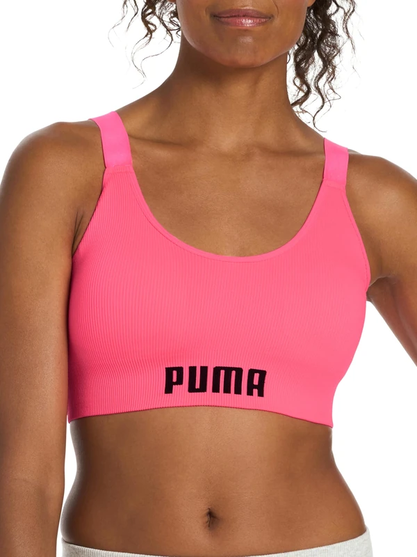 PUMA Women's 2 Pack Seamless Sports Bra, Sun Struck/White, L