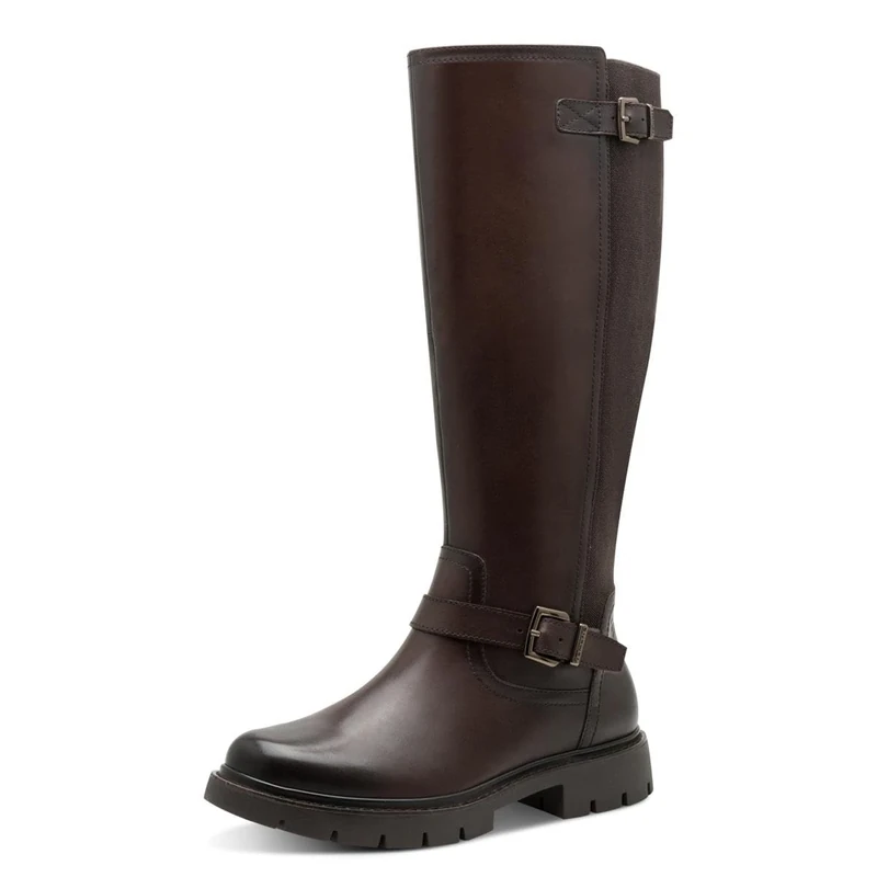 Tamaris Comfort Women’s Tall Flat Boots with Zip and Buckles, Mocca, 5 UK - Image 1