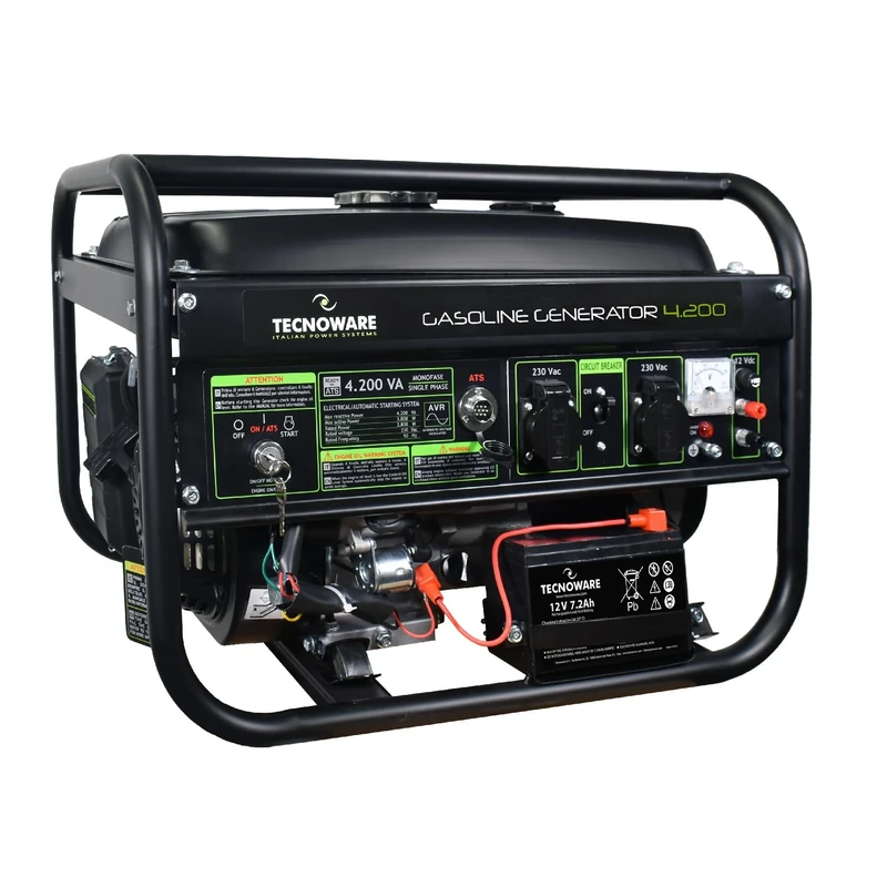 Tecnoware Power Systems - 4200VA Power Generator | 4-Stroke Petrol | Electric and Manual Start | Long Range with 15L Tank | Ideal for Camping and Construction Sites, Black