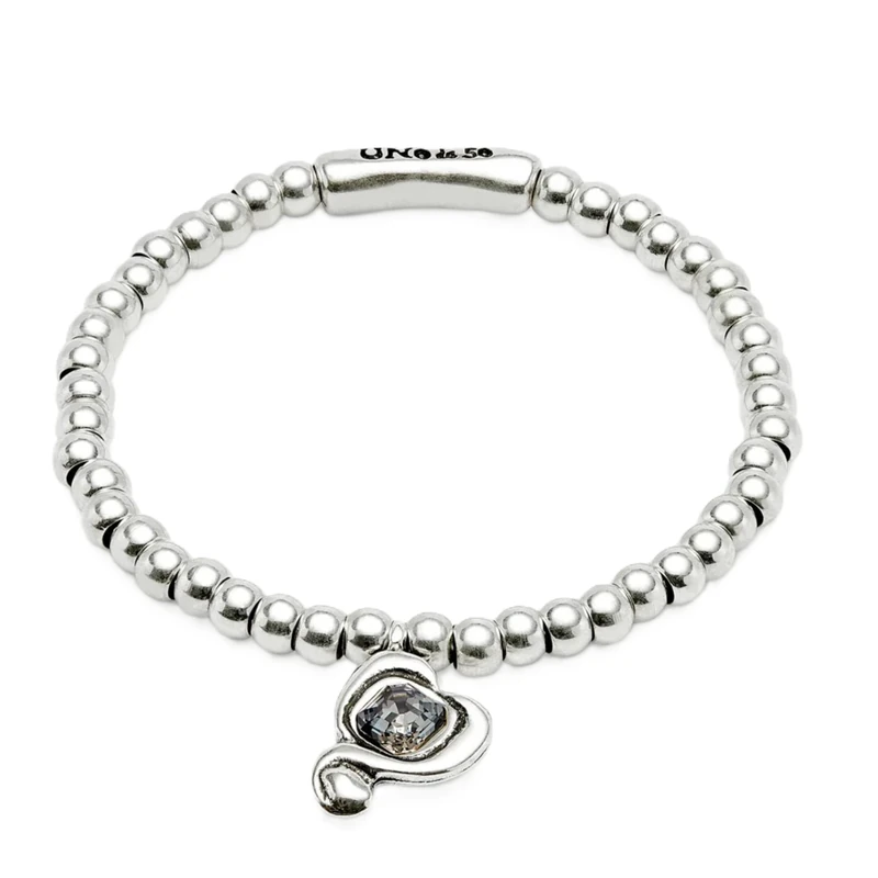 Bracelet of Bolas in Alloy of Metal Plated in Silver of Sterling with Corazon with Lens Black Min Perimeter 16