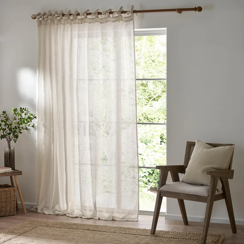 Yard Nimbus Sheer Tie Top Curtain Panel - Natural - 250x290cm - Image 1