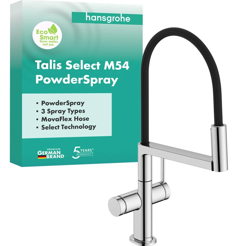 hansgrohe Talis Select M54 PowderSpray - kitchen tap with pull-out spray, SemiPro, 3 sprays, kitchen sink tap with spout height 210 mm, kitchen mixer tap with swivel spout, chrome, 72861000