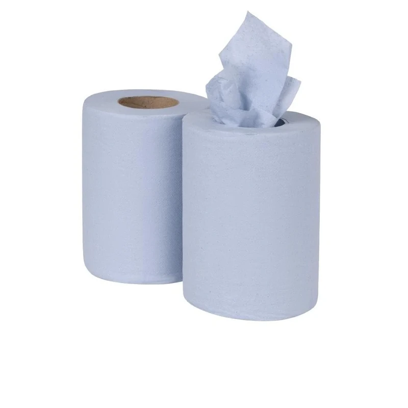 Nisbets Essentials Centrefeed Paper Blue Rolls, 2-Ply 320 Sheets, (2 Pack) - Durable and Absorbent HY034