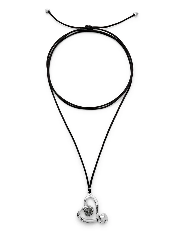 UNO DE 50 Colgante of Cordon Efecto Silk and Corazon of Aleacion of Metal Plated in Silver of Sterling with Lens Black Mín Longitud: 1,5