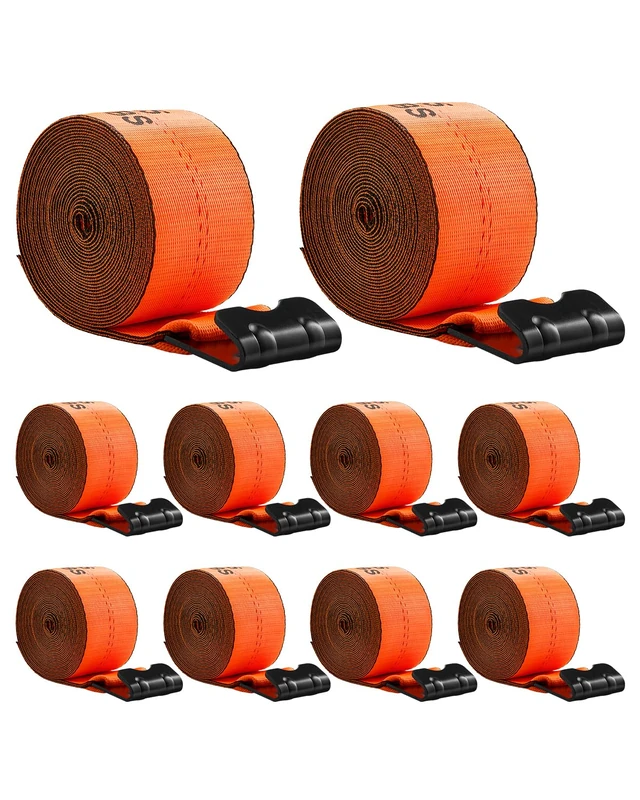 VEVOR Winch Straps, 4 in x 30 ft Truck Straps with Flat Hook, 10 Pack Heavy Duty Trailer Straps with 18000 lbs Break Strength, Cargo Tie-Down Straps, for Flatbeds, Trucks, Trailers, Farms & Rescues - Image 1
