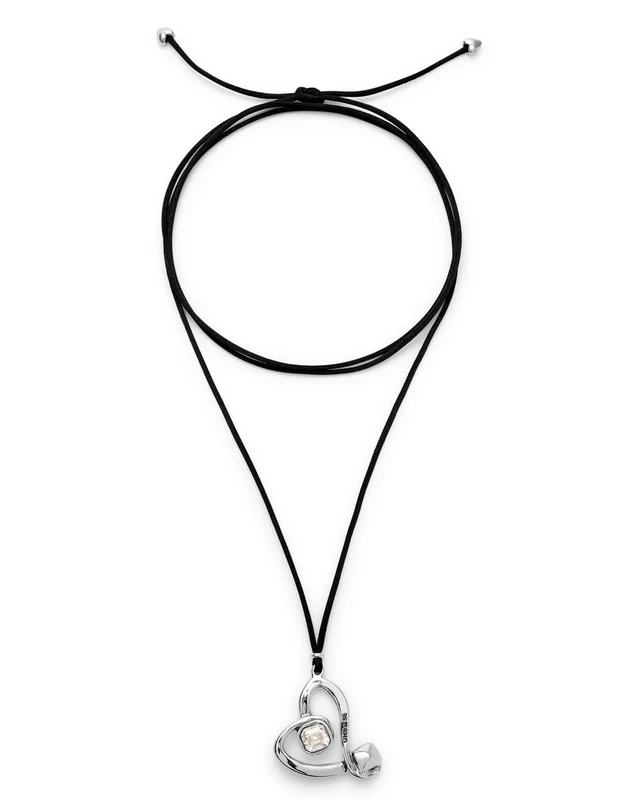 Colgante of Cordon Efecto Silk and Corazon of Aleacion of Metal Plated in Silver of Sterling with Lens - Mín Longitud: 1,5