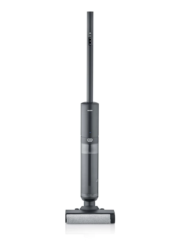 SEVERIN Cordless Electric Broom with LED Display Dual Tank System with Charging Station Adapter Li-ion Battery 22.2V 150W Anthracite Black SC 7177